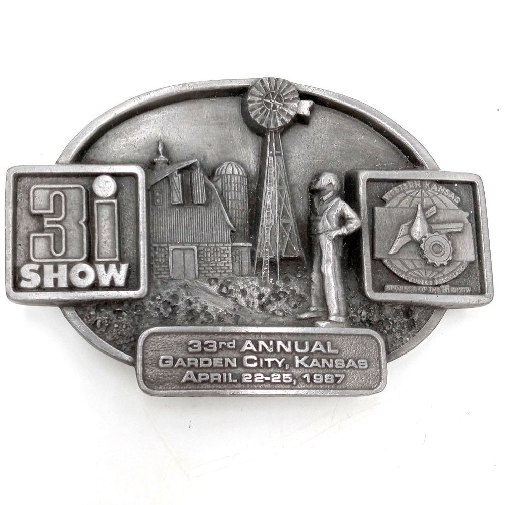 1987 Great Bend KS Belt Buckle Windmill Barn Farming Agriculture 3I Kansas